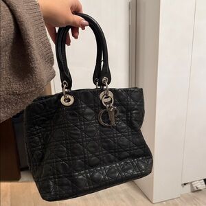 VINTAGE Dior Black Quilted Tote with Silver Hardware
